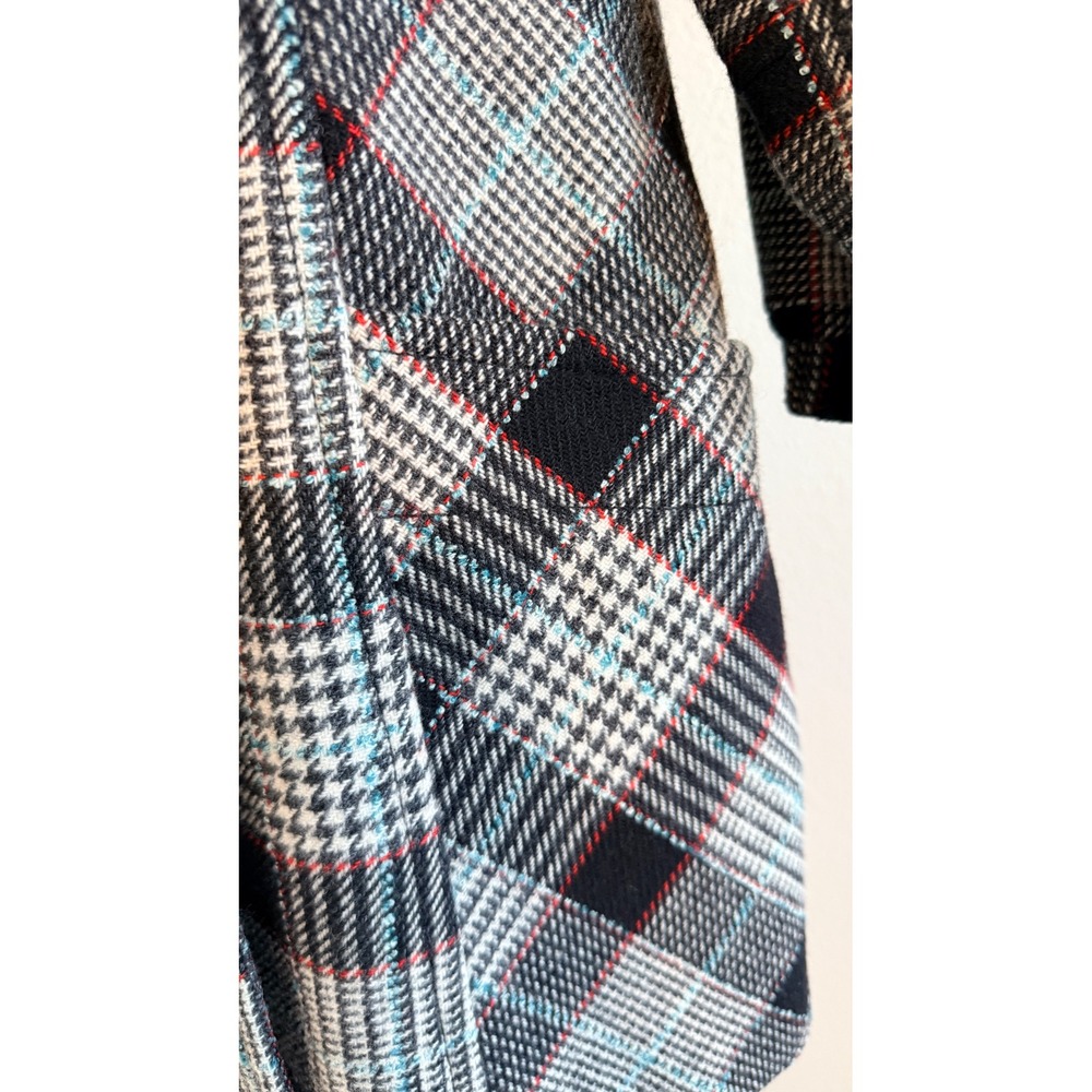 Guess Jeans Plaid Wool Blend Coat Womens L Black White Red Preppy Academia - Picture 10 of 16